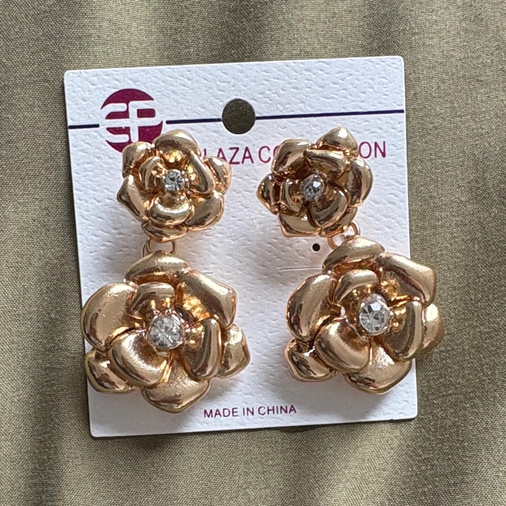 Floral Drop Earrings with Clear Crystal Accents